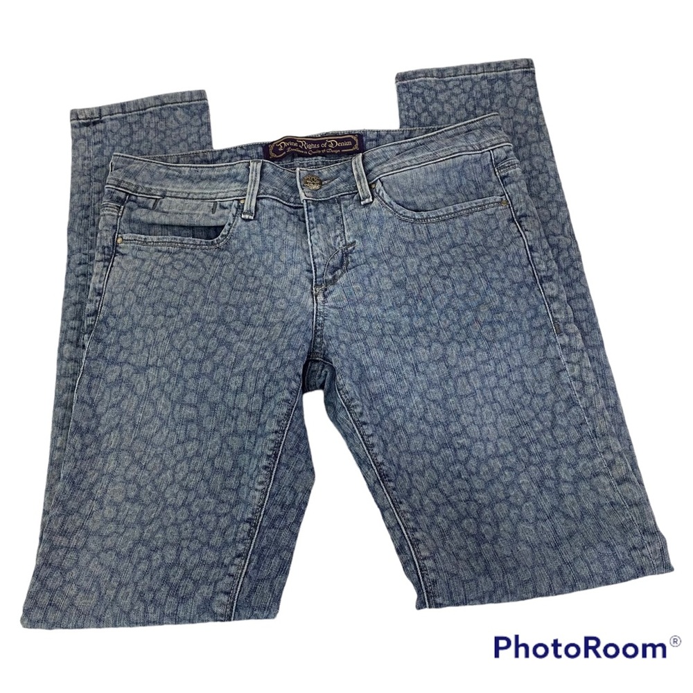 Divine Rights of Denim Blue Gray White Leopard Animal Print Skinny Jeans